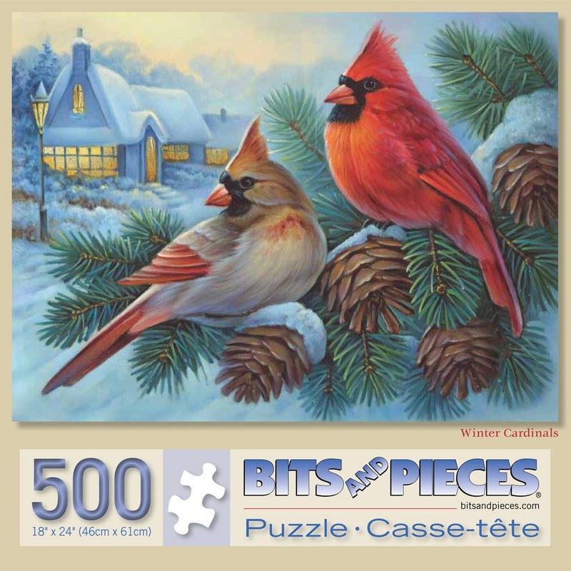 Bits and Pieces – 500 Piece Jigsaw Puzzle for Adults – Winter Cardinals - Birds in The Winter Jigsaw Puzzle by Artist Oleg Gavrilov, Completed Puzzle Size: 18" x 24" - Image 1